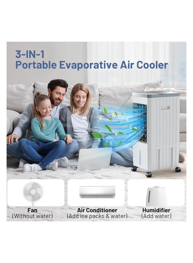 Pikengenus 3-IN-1 Portable Air Conditioners, Evaporative Air Cooler w/Remote & 3 Speeds, Windowless Air Conditioner, 2 Gal Tank & 4 Ice Packs for 45H Cooling, Quiet Portable AC for Room Bedroom Office - Image 2