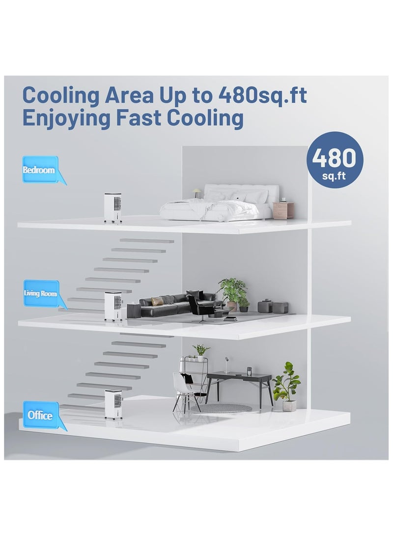 Pikengenus 3-IN-1 Portable Air Conditioners, Evaporative Air Cooler w/Remote & 3 Speeds, Windowless Air Conditioner, 2 Gal Tank & 4 Ice Packs for 45H Cooling, Quiet Portable AC for Room Bedroom Office - Image 5