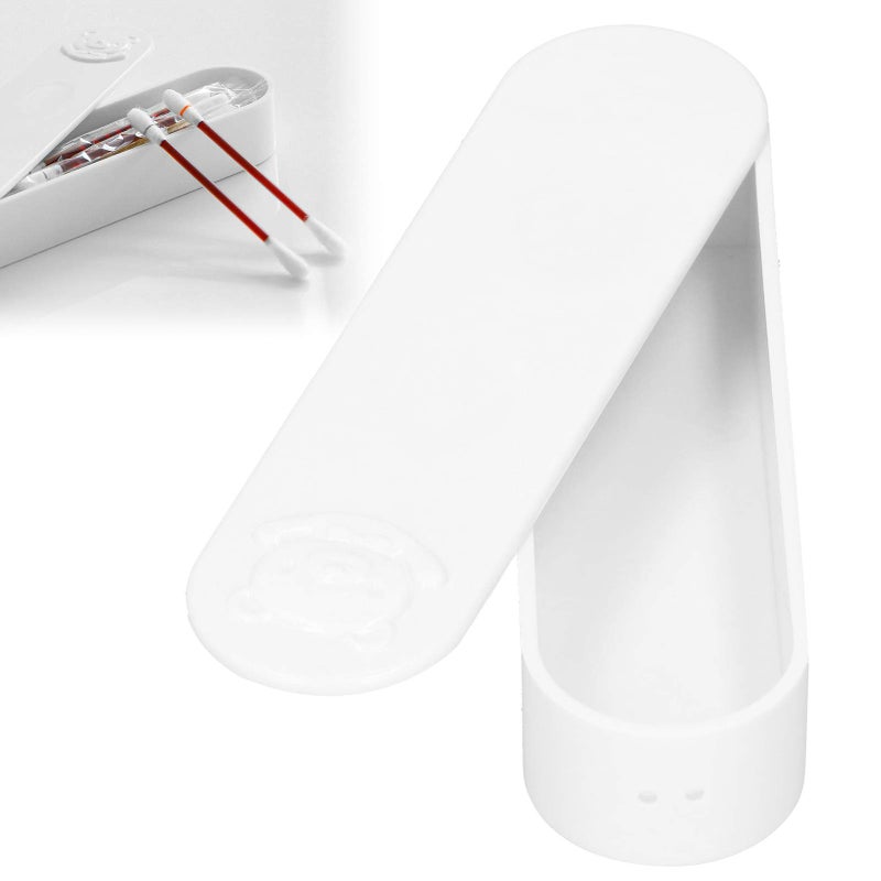 Zerodis Cotton Swab Box, Cartoon Bear Pattern Mini Travel Swab Case Unique Keepsake Trinket Box with Cover for Home Office(White) - Image 1