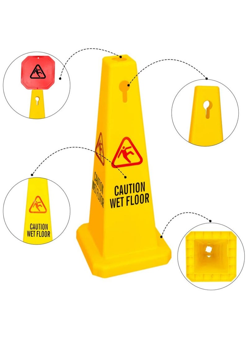 4 Sides View Caution Wet Floor Safety Cone | Highly Visible Yellow Wet Floor Sign for Safety | Easily Noticable Floor Sign - Image 2