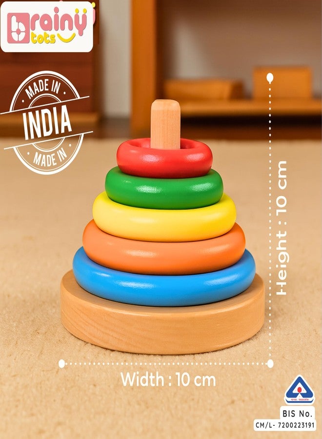 Brainytots Classic Wooden Ring Stacker | Essential Montessori Toy for Babies to Enhance Fine Motor Skills and Hand-Eye Coordination - Image 3