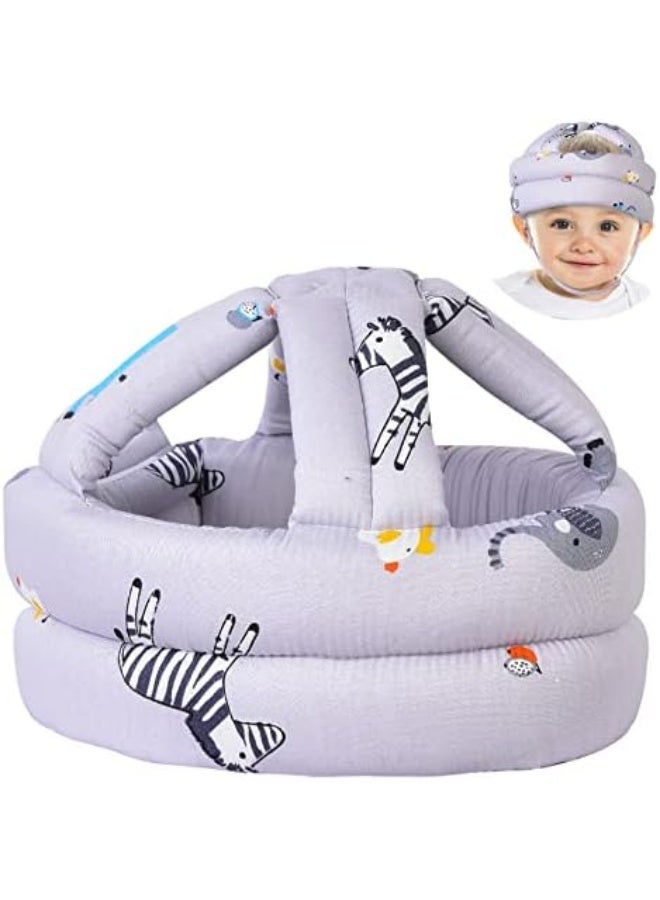 TORASO خوذة أمان الأطفال من TORASO، واقي رأس للأطفال الرضع للحبو، وسادة رأس واقية، خوذة ناعمة للأطفال الذين يتعلمون المشي، حديقة حيوانات رمادية - Image 1