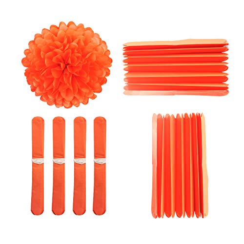 MISU 10" Orange Tissue Pom Poms DIY Tissue Paper Flowers for Birthday Wedding Baby Shower Tea Party Dessert Table Decoration, Pack of 18 - Image 4