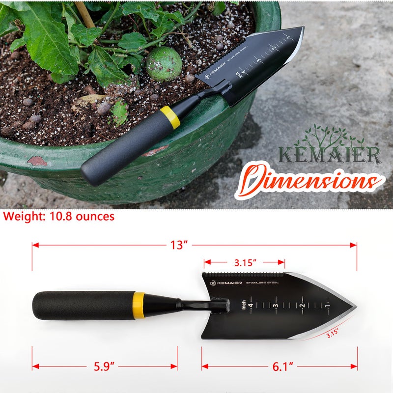 Kemaier Heavy-Duty Trowel Garden Tool, Stainless Steel Serrated Hand Shovel for Effortless Digging, Weed Control, and Precise Bulb Planting - Image 2