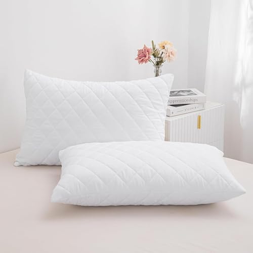 LINENWALAS Cotton Quilted Pillow Cover - Set of 2 | Ultra-Soft, Cooling & Breathable | Skin & Hair Friendly |Zipper Closure | Sweat-Absorbent & Hypoallergenic (20x36 Inches, White) - Image 5