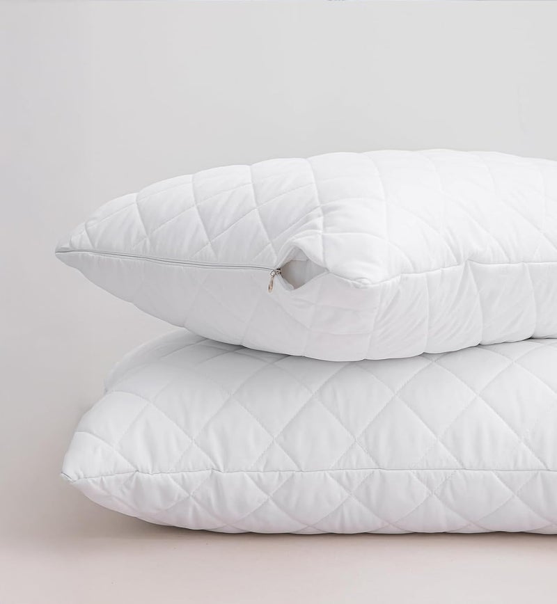 LINENWALAS Cotton Quilted Pillow Cover - Set of 2 | Ultra-Soft, Cooling & Breathable | Skin & Hair Friendly |Zipper Closure | Sweat-Absorbent & Hypoallergenic (20x36 Inches, White) - Image 3