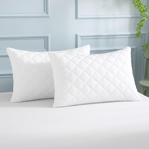LINENWALAS Cotton Quilted Pillow Cover - Set of 2 | Ultra-Soft, Cooling & Breathable | Skin & Hair Friendly |Zipper Closure | Sweat-Absorbent & Hypoallergenic (20x36 Inches, White) - Image 1