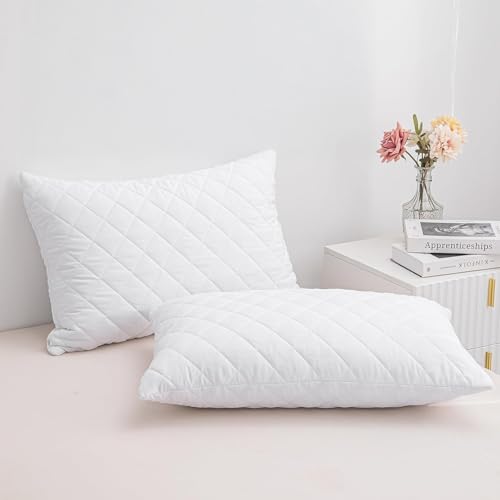 LINENWALAS Cotton Quilted Pillow Cover - Set of 2 | Ultra-Soft, Cooling & Breathable | Skin & Hair Friendly |Zipper Closure | Sweat-Absorbent & Hypoallergenic (20x36 Inches, White) - Image 4