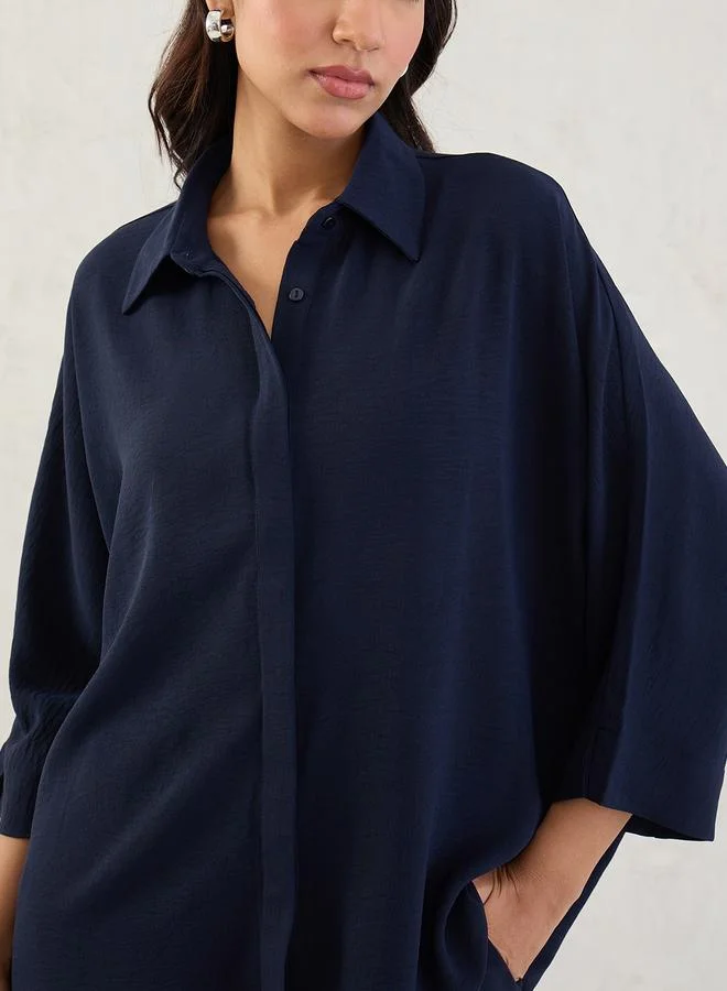 Femmella  Navy Kimono Sleeve Shirt and Trousers Co-Ords for Women | Best Price UAE