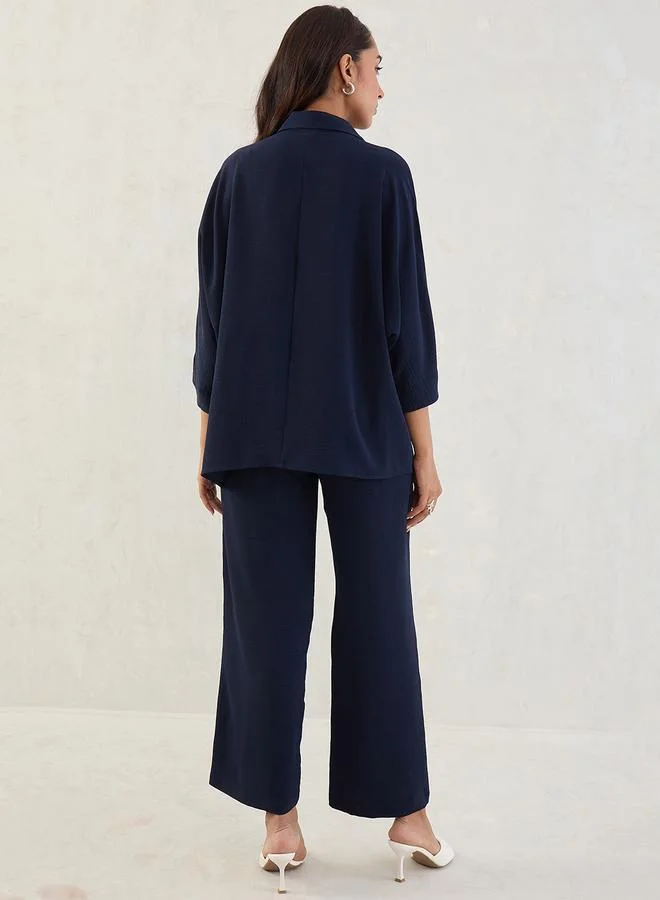 Femmella Navy Kimono Sleeve Shirt and Trousers Co-Ords