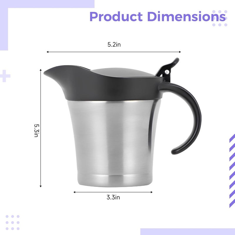 Global assorted color picks Bosreroy Insulated Gravy Pitcher with Lid, 15.2 fl oz / 450 mL, 304 Stainless Steel Sauce Body, Double-Wall Thermal Carafe, Drip-Proof Spout, Black Handle for Kitchen, Western Cuisine Trendy widespread design - Image 5