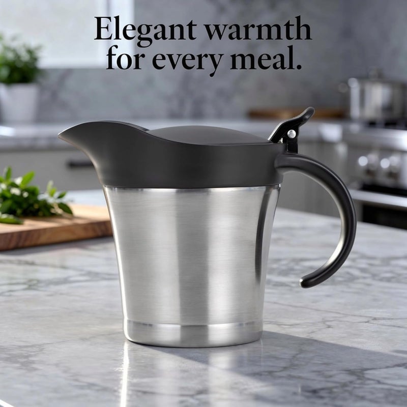 Global assorted color picks Bosreroy Insulated Gravy Pitcher with Lid, 15.2 fl oz / 450 mL, 304 Stainless Steel Sauce Body, Double-Wall Thermal Carafe, Drip-Proof Spout, Black Handle for Kitchen, Western Cuisine Trendy widespread design - Image 3