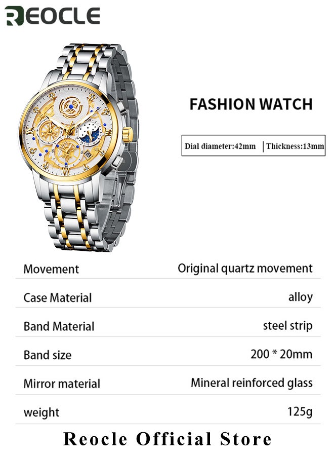 Men's Quartz Watches with Skeletonised Tourbillon Calendar & Waterproof Dial & Luminous Points Classic Luxury Wrist Watches for Men