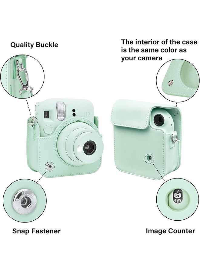O Ozone PU Leather Camera Case for Fujifilm Instax Mini 12 Instant Camera | Protective Camera Cover with Adjustable Shoulder Strap - Mint Green  - Image 5
