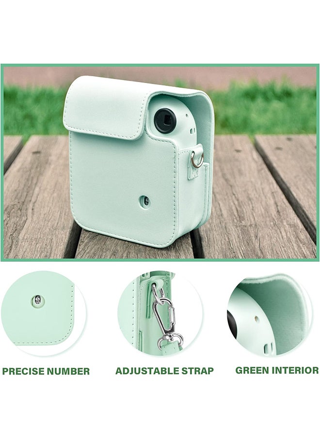 O Ozone PU Leather Camera Case for Fujifilm Instax Mini 12 Instant Camera | Protective Camera Cover with Adjustable Shoulder Strap - Mint Green  - Image 4