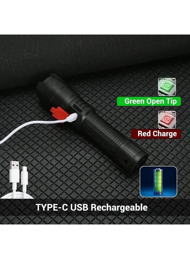 High Power P900 Black LED Flashlight Rechargeable Zoom Tactical Torch USB For Camping Outdoor - Image 4