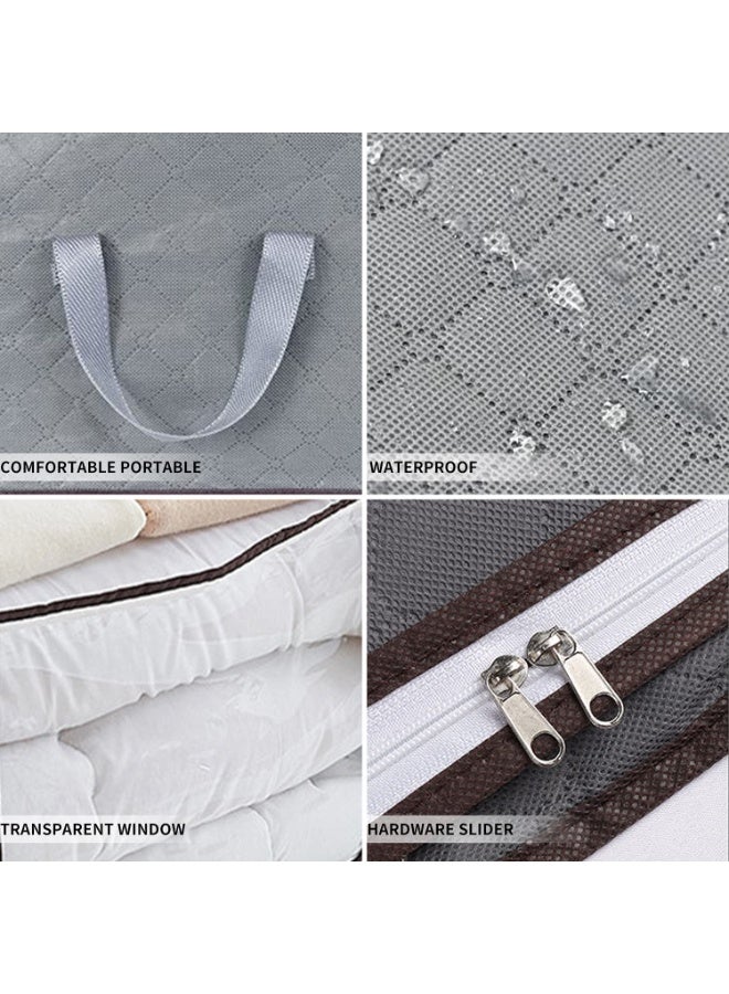 جيه زد اس حقيبة تخزين ملابس JZS سعة 90 لترًا، منظم ذو سعة كبيرة مصنوع من قماش غير منسوج سميك للألحفة وأغطية الأسرة والبطانيات، قابلة للطي مع نافذة شفافة، عبوة من 3 قطع (رمادي) - Image 4