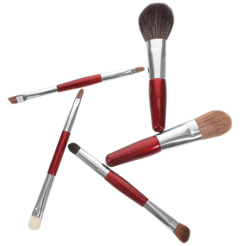 LABRIMP Compact Double-ended Makeup Brush Set 5pcs Wool Bristles Portable Travel Blush Eyeshadow Lip Brushes with Cosmetic Bag for Women Cosmetics Application - Image 1