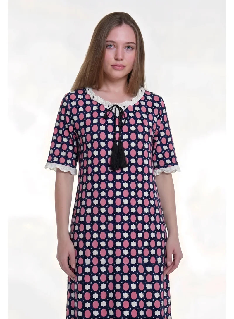 Al Bent Al Sharqieh Pink Women's Printed Cotton Maxi Dress - Home wear Sleeping Dress for Women | Best Price UAE
