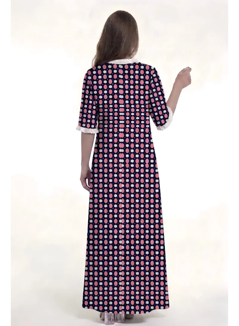 Al Bent Al Sharqieh Pink Women's Printed Cotton Maxi Dress - Home wear Sleeping Dress for Women | Best Price UAE
