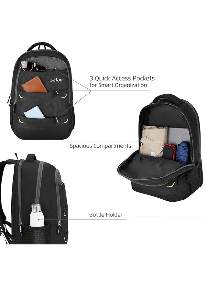 Safari Omega Pro Laptop Backpack With Raincover, 3 Compartments, Bottle Holder, Organizer, Unisex Bag For Boys & Girls, School/College/Office/Travel Bag, Color- Black, 35L - Image 4