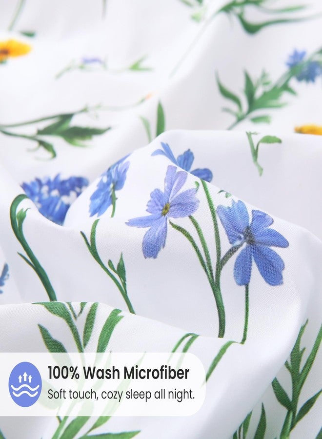 Mooreeke غطاء لحاف موريكي مقاس كوين، طقم مفروشات مكون من 3 قطع بنقشة زهور الهندباء مع سحاب إغلاق، غطاء لحاف من الألياف الدقيقة ناعم ومسامي مع 4 أربطة زاوية و2 غطاء وسادة - Image 4