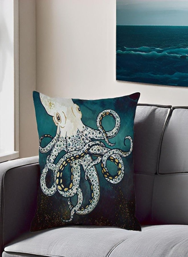 Andreannie Pack of 4,Ink Painting Marine Octopus Squid Sea Animals Cotton Linen Decorative Throw Pillow Case Personalized Cushion Cover for Sofa Couch Bed Square 18 X 18 Inches - Image 3