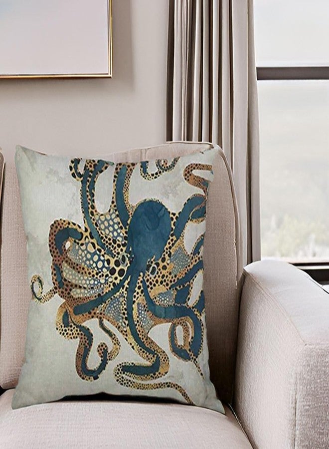 Andreannie Pack of 4,Ink Painting Marine Octopus Squid Sea Animals Cotton Linen Decorative Throw Pillow Case Personalized Cushion Cover for Sofa Couch Bed Square 18 X 18 Inches - Image 5