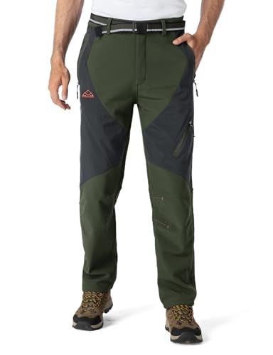 YSENTO Men's Fleece Lined Ski Snow Pants Winter Waterproof Softshell Insulated Hiking Cargo Pants Green Size 32 - Image 2