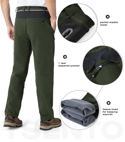 YSENTO Men's Fleece Lined Ski Snow Pants Winter Waterproof Softshell Insulated Hiking Cargo Pants Green Size 32 - Image 5