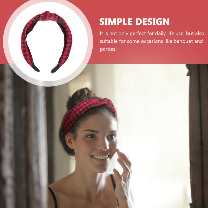 4Pcs Wide Knotted Grid Headbands For Women Vintage Chic Fitness Yoga Hair Accessories Deep Red - Image 4