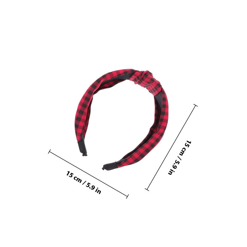 4Pcs Wide Knotted Grid Headbands For Women Vintage Chic Fitness Yoga Hair Accessories Deep Red - Image 3