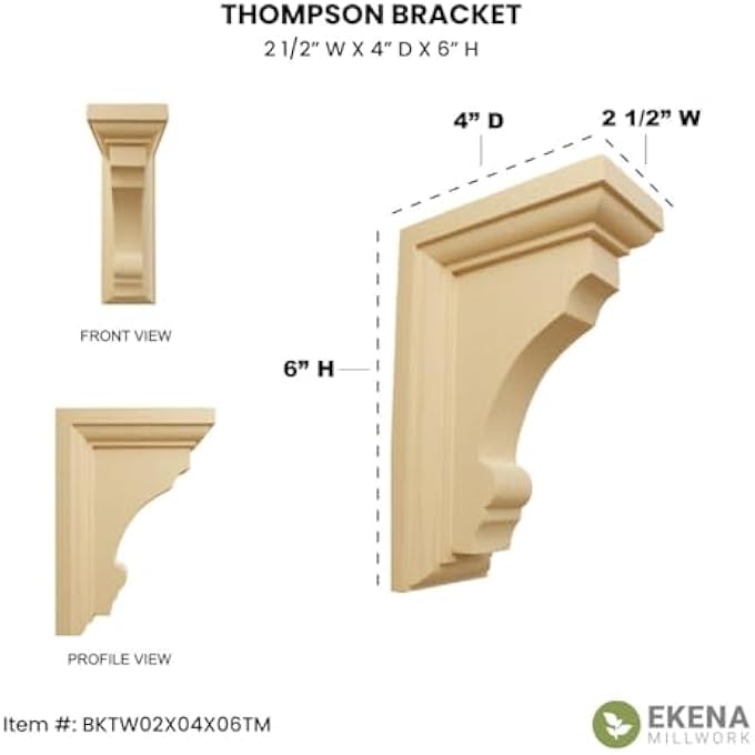 EKENA BKTW02X04X06TMCH 2 1/2" W X 4" D X 6" H SMALL THOMPSON WOOD BRACKET, CHERRY, 2.5 WX4 DX6 H INCH - Image 3