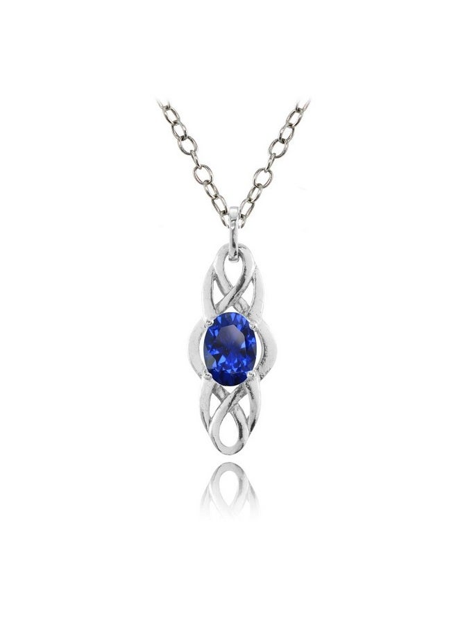 Ice Gems - Sterling Silver Created Blue Sapphire Celtic Knot Oval Drop Necklace - Image 1
