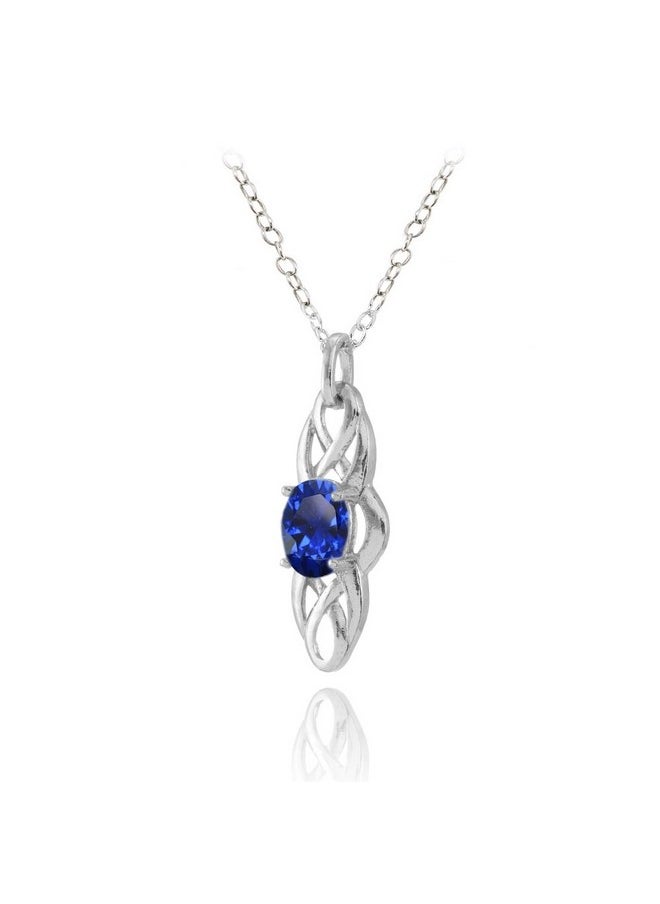 Ice Gems - Sterling Silver Created Blue Sapphire Celtic Knot Oval Drop Necklace - Image 1