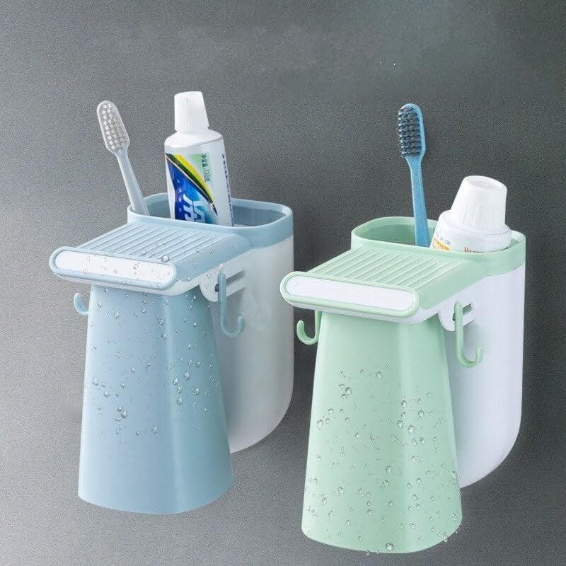 Abhaymart Toothbrush Toothpaste Holder Magnetic Cup Bathroom Storage Rack Wall Mount Tools Home Cleaner Accessories Hole Free Suction Couple Mouthwash (Pack of 1, Multi-Color) - Image 1