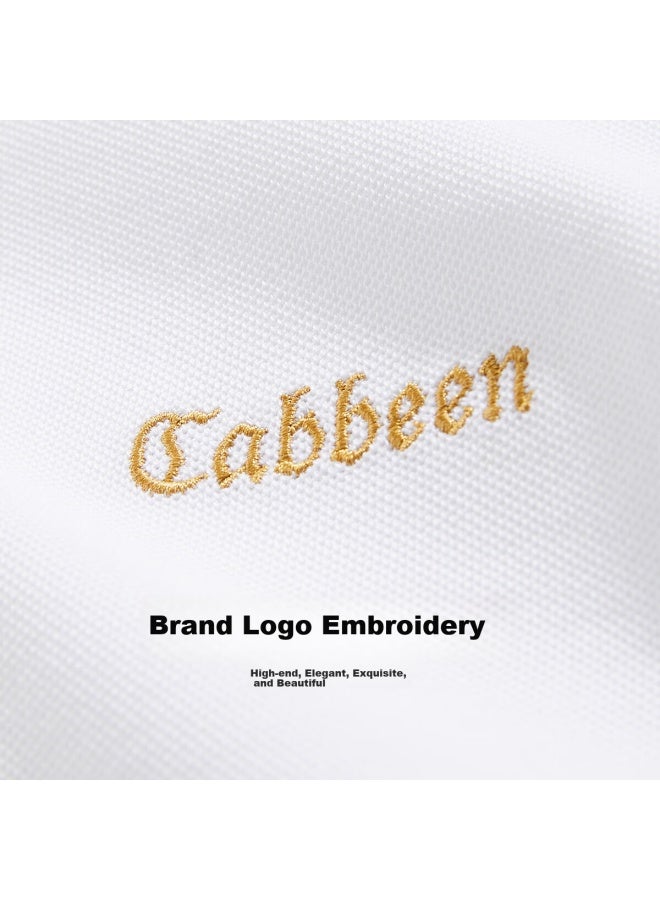 Cabbeen Cool Feeling Gold Thread Embroidered Short Sleeve T-shirt Simple Black And White Polo Shirt Bleached White 02 52/180/xl - Image 3