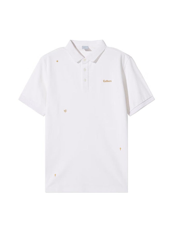 Cabbeen Cool Feeling Gold Thread Embroidered Short Sleeve T-shirt Simple Black And White Polo Shirt Bleached White 02 52/180/xl - Image 5