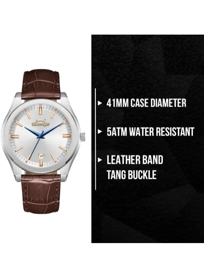 Slazenger Slazenger Men's Watch, Analog Display and Leather Strap - SL.9.2486.1.05, Dark Brown
