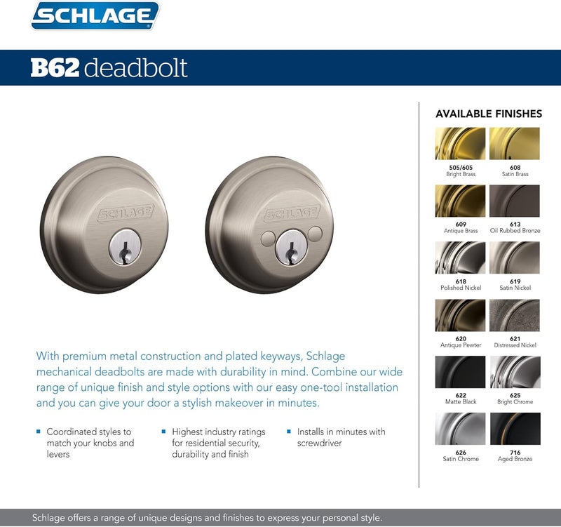 SCHLAGE B62N716 Aged Bronze Deadbolt - Keyed 2 Sides - Image 5