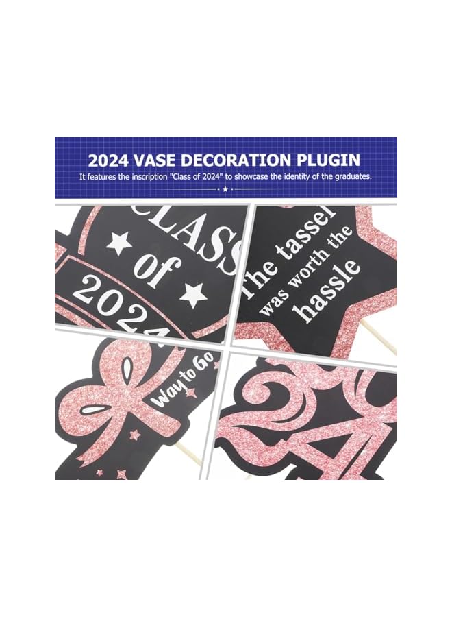 The Bros 5 Packs Graduation Card, Plug Ins Labels Cards Tag Flower Vase Graduation Decorations, Vase Decor Graduation Party Decor Party Supplies Cake Graduation Project Wooden (Rose Gold) - Image 2