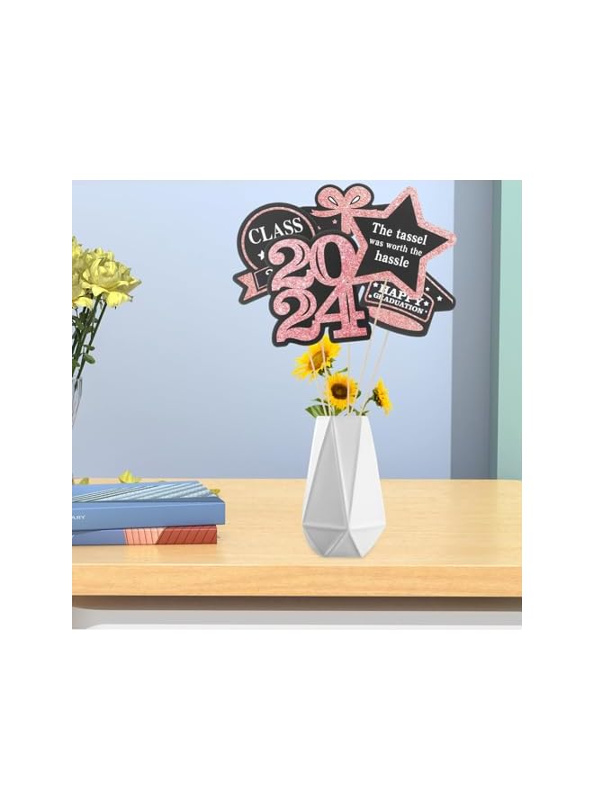 The Bros 5 Packs Graduation Card, Plug Ins Labels Cards Tag Flower Vase Graduation Decorations, Vase Decor Graduation Party Decor Party Supplies Cake Graduation Project Wooden (Rose Gold) - Image 3