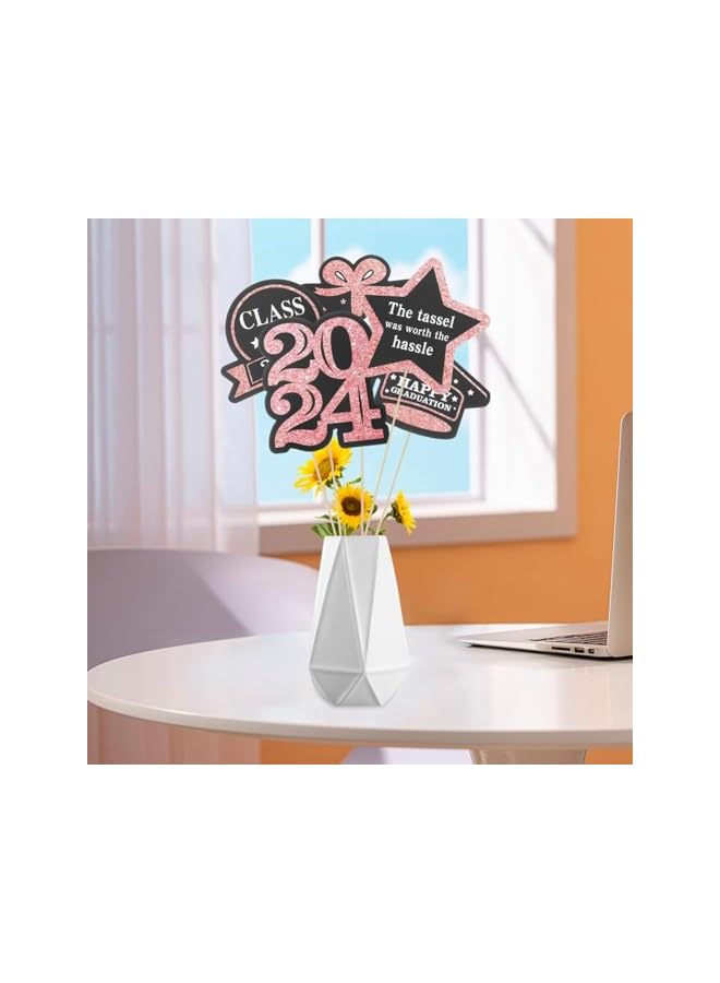 The Bros 5 Packs Graduation Card, Plug Ins Labels Cards Tag Flower Vase Graduation Decorations, Vase Decor Graduation Party Decor Party Supplies Cake Graduation Project Wooden (Rose Gold) - Image 5