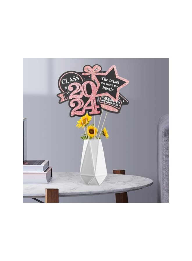 The Bros 5 Packs Graduation Card, Plug Ins Labels Cards Tag Flower Vase Graduation Decorations, Vase Decor Graduation Party Decor Party Supplies Cake Graduation Project Wooden (Rose Gold) - Image 4