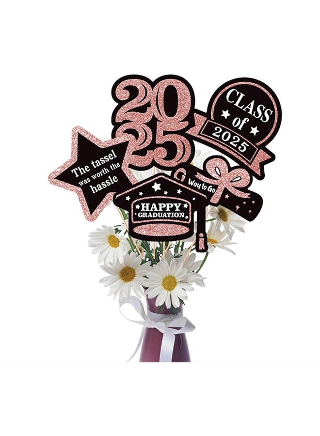 The Bros 5 Packs Graduation Card, Plug Ins Labels Cards Tag Flower Vase Graduation Decorations, Vase Decor Graduation Party Decor Party Supplies Cake Graduation Project Wooden (Rose Gold) - Image 1