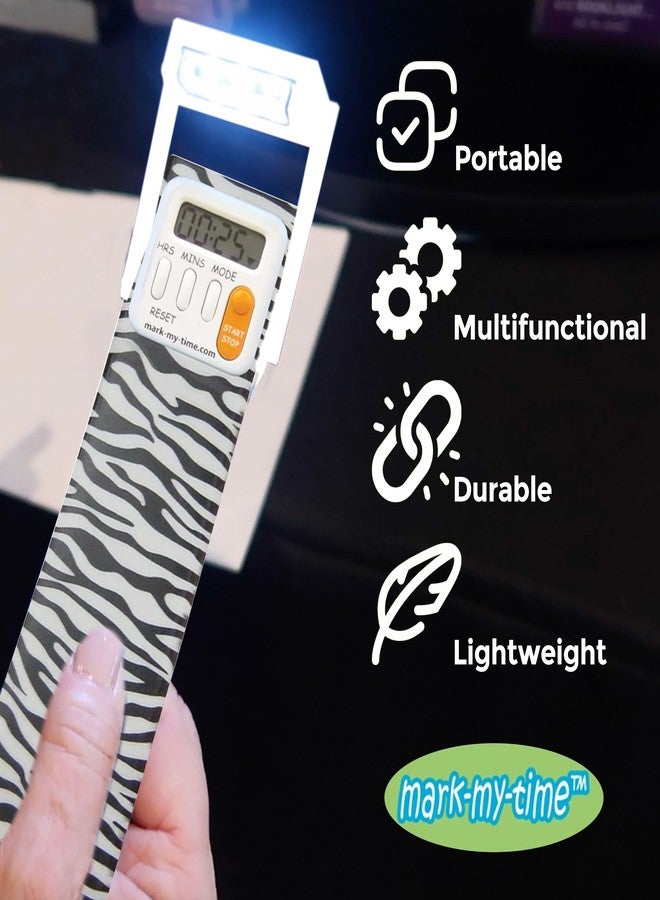 Mark-My-Time Zebra LED Book Light with Digital Bookmark and Reading Timer - Image 3
