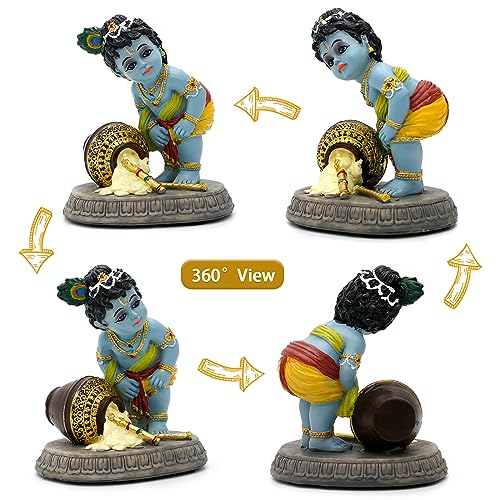 alikiki Hindu God Baby Krishna Statue 37 H Indian Lord Krishna Idol Murti Diwali Pooja Gifts Car Dashboard Decor Baby Shower Wedding Return Gift Small Makhan Chor Altar Decor - Image 3