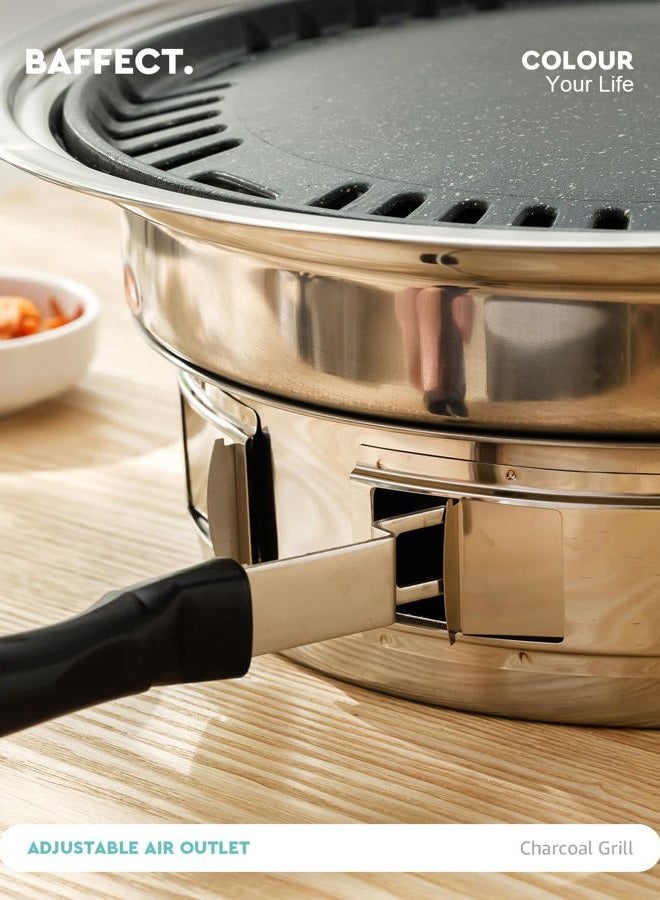 baffect Charcoal Grill Korean Barbecue Grill Portable Stainless Steel Non-stick Charcoal Stove for Outdoor Camping BBQ Grill 13.7 inches Small Grill Outdoor Cooking - Image 5