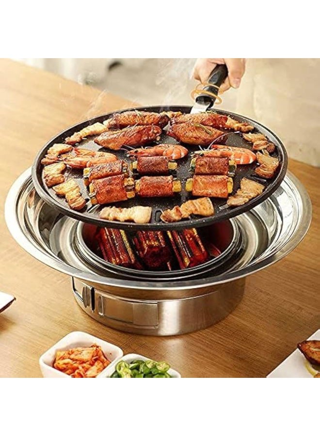 baffect Charcoal Grill Korean Barbecue Grill Portable Stainless Steel Non-stick Charcoal Stove for Outdoor Camping BBQ Grill 13.7 inches Small Grill Outdoor Cooking - Image 1