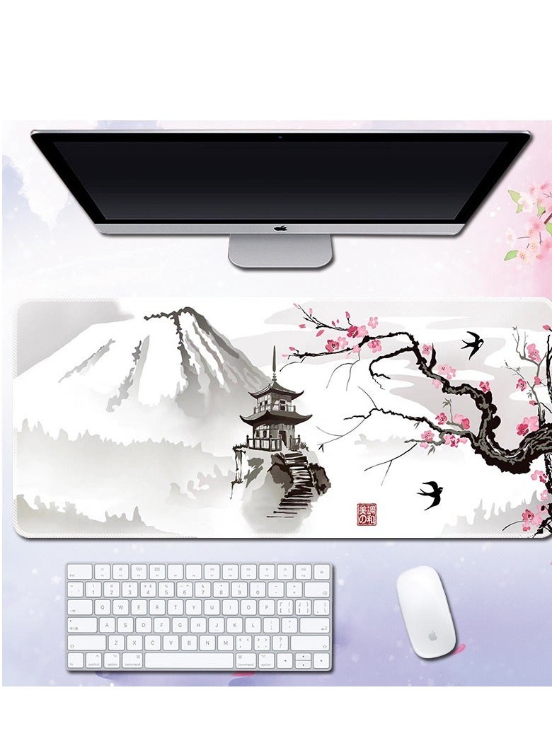 Gaming Mouse Pad XL Japanese Pagoda and Cherry Blossom Branch Oversized Mouse Pad Desk Mat Mouse Pad with Stitched Edges Long Non-Slip Rubber Base 80x30cm Acrylic  - Image 1